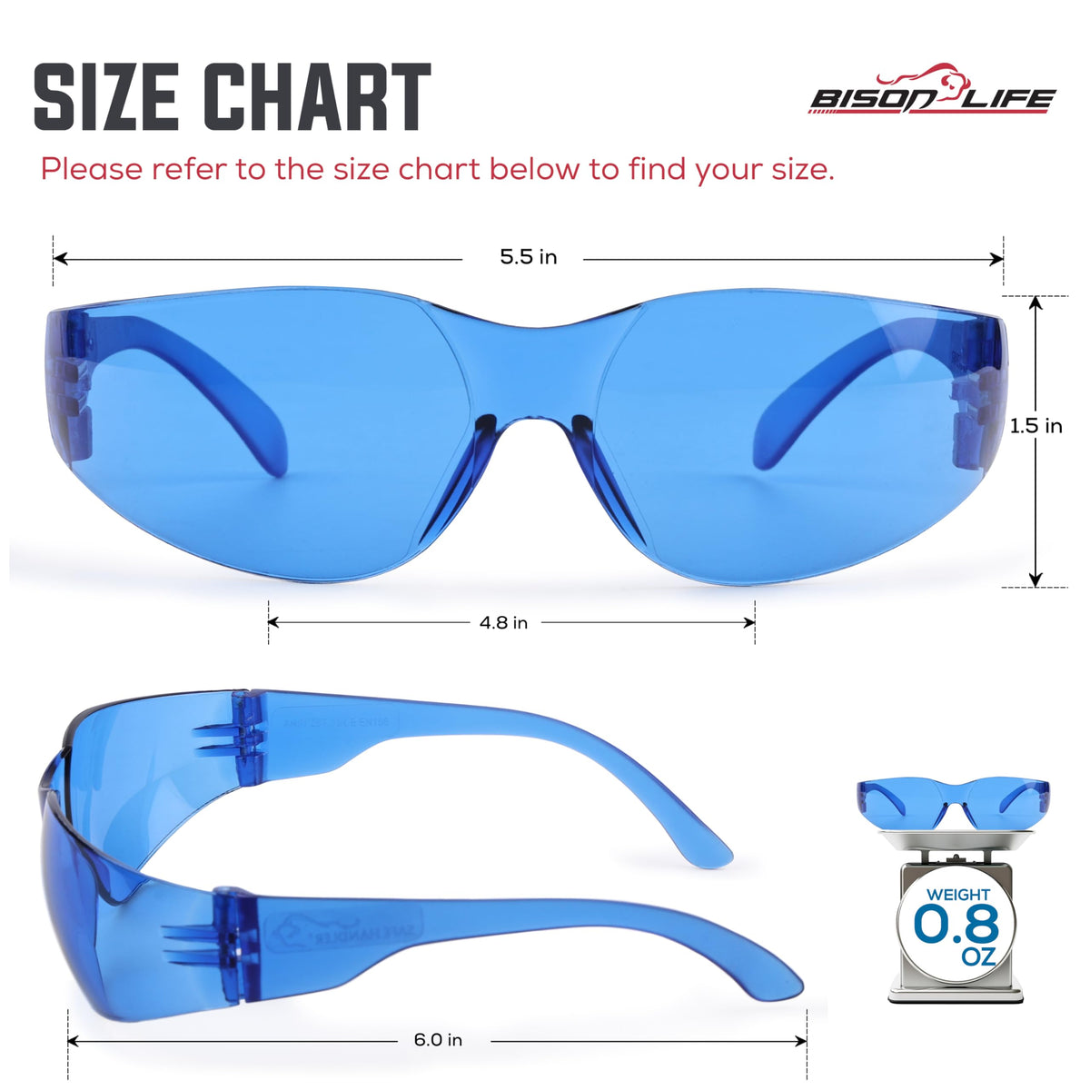 Blue Safety Glasses for Men & Women, ANSI Z87.1, 6 Pack