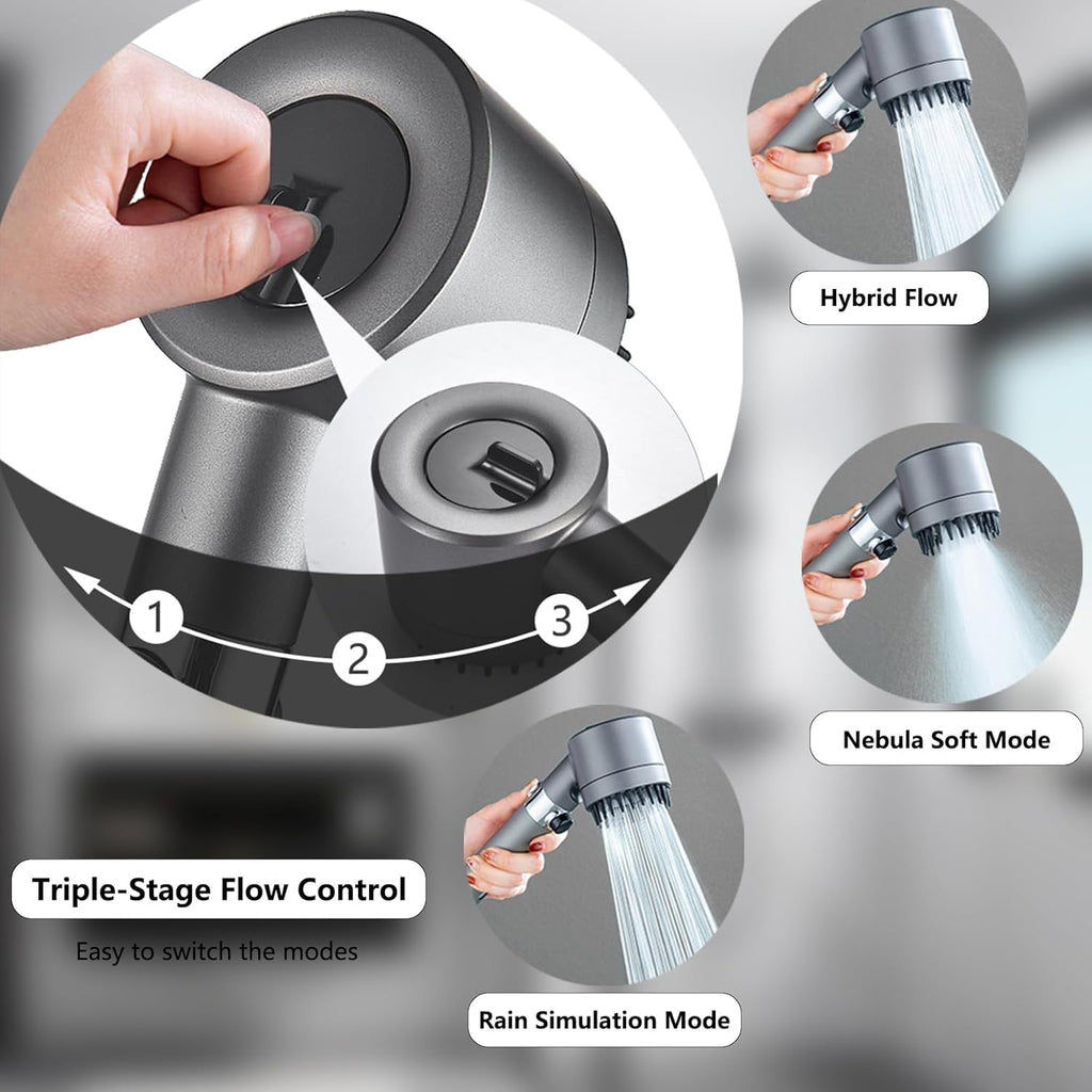 High Pressure Filtered Shower Head with Handheld for Hard Water | Ion Shower Head with 12 Replaceable Water Softener