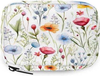 Colorful Wildflower Floral Pattern Pill Organizer Travel Medicine Case with Zipper Daily Vitamin Storage Bag Portable