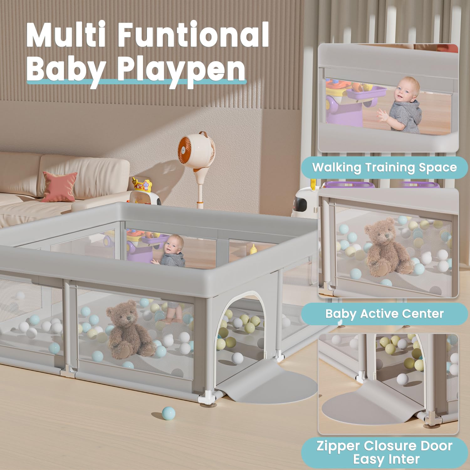 Baby Playpen 50x50 Inch, Play Pens for Babies and Toddlers Baby Fence Play Yards for Indoor & Outdoor with Breathable