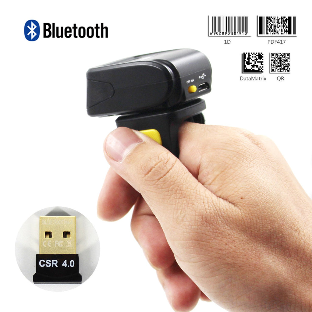Bluetooth Ring 1D 2D QR Barcode Scanner,Wearable Wireless Finger Mini Bar Code Reader Scanner Compatible for Windows