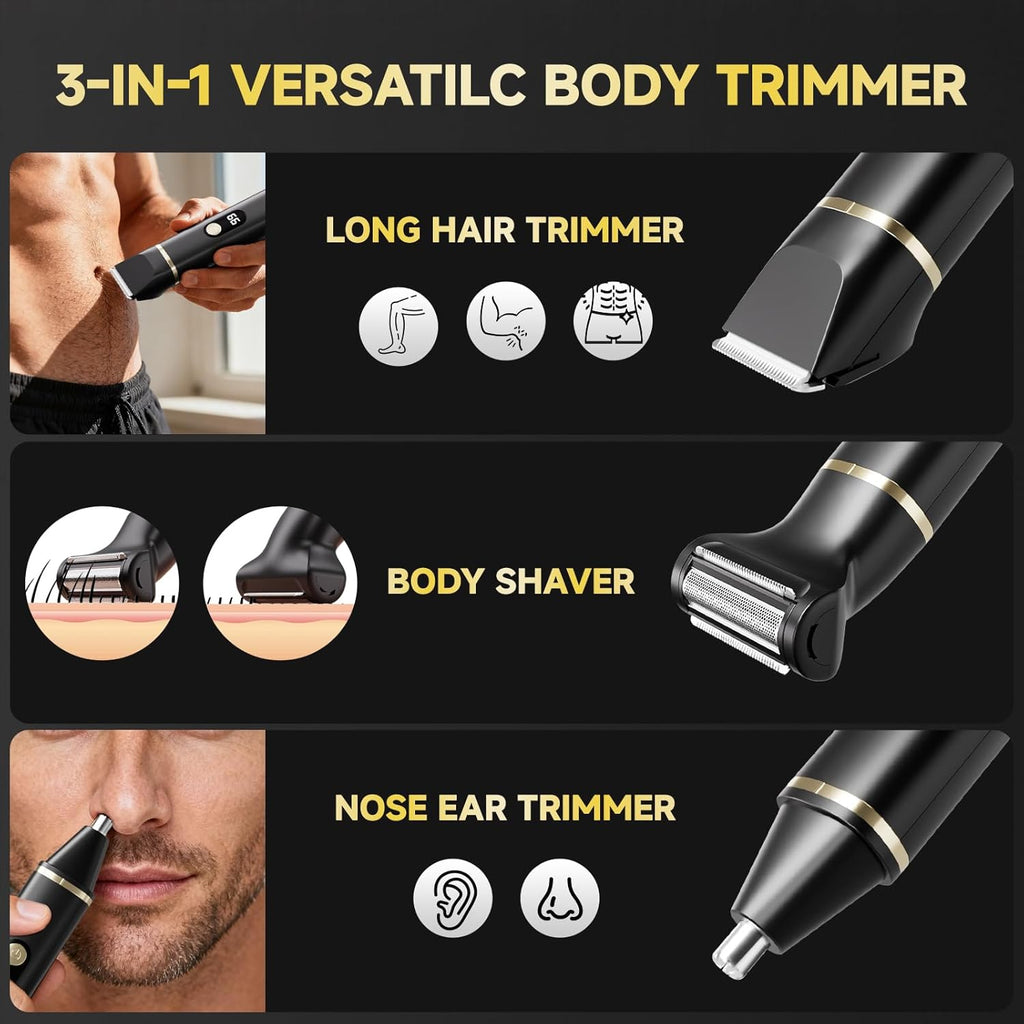Beard Trimmer for Men, IPX7 Waterproof Body Hair Trimmer Electric Razor Shaver Body Grooming Kit Wet/Dry Use for