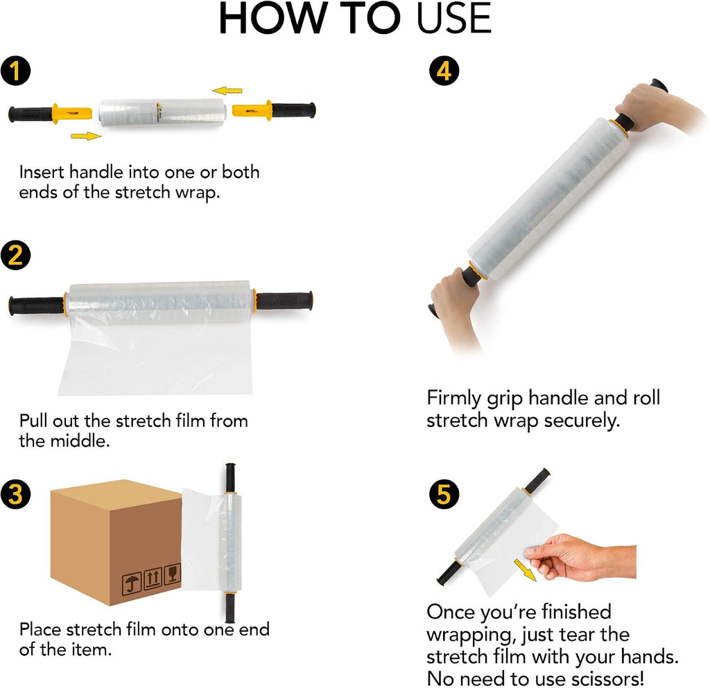 15 Inch Clear Stretch Wrap Roll with Handles (1 Roll-1000 Feet) Heavy Duty Shrink Wrap for Moving, Packing Supplies
