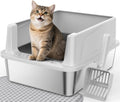 Stainless Steel Cat Litter Box, Easy-Clean High-Sided Metal Litter Box, Open-Top Litter Pan for Small Cats, Includes