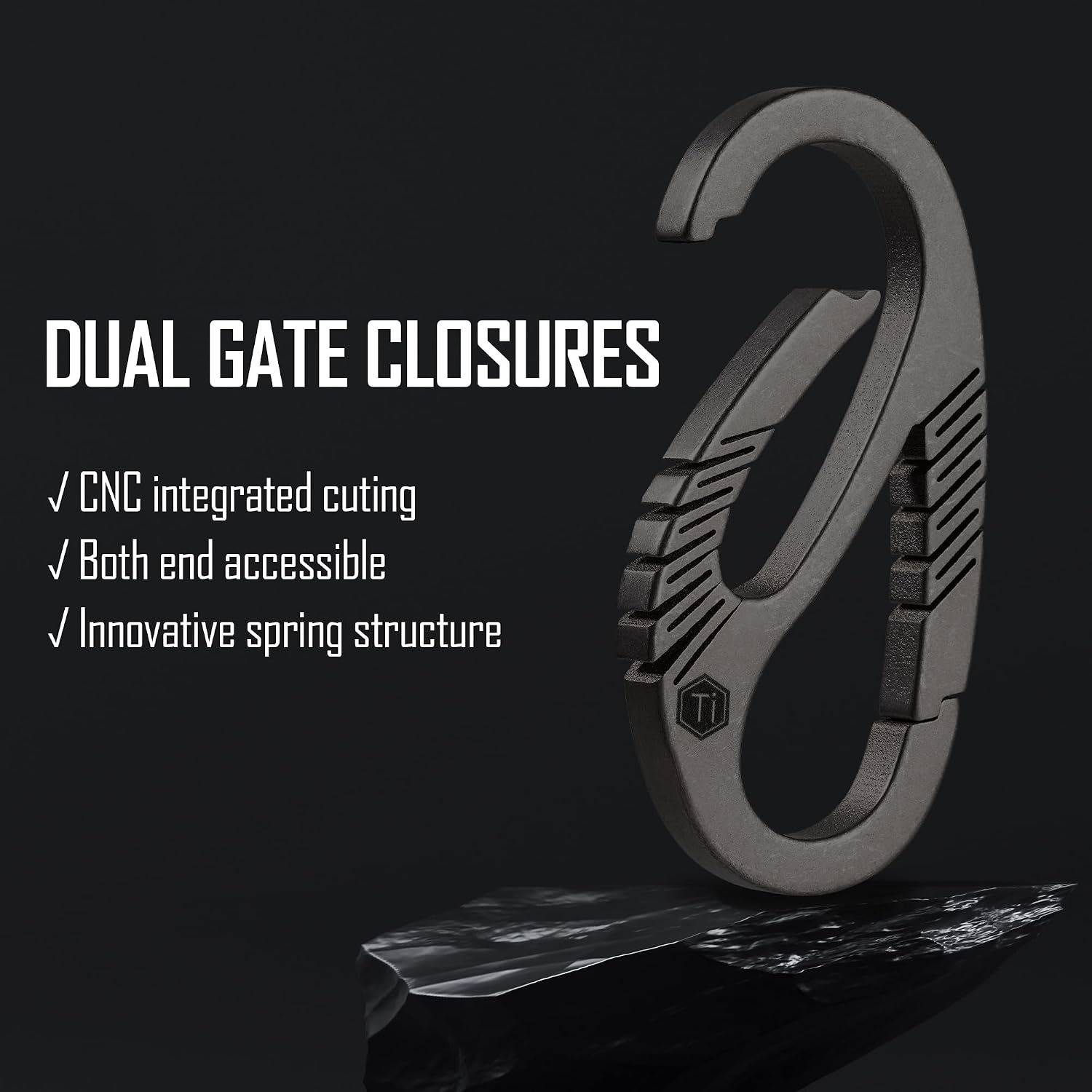 Titanium Carabiner Clip with Dual Gate Quick Release | Key Ring Organizer, Lightweight Titanium Material, Compact