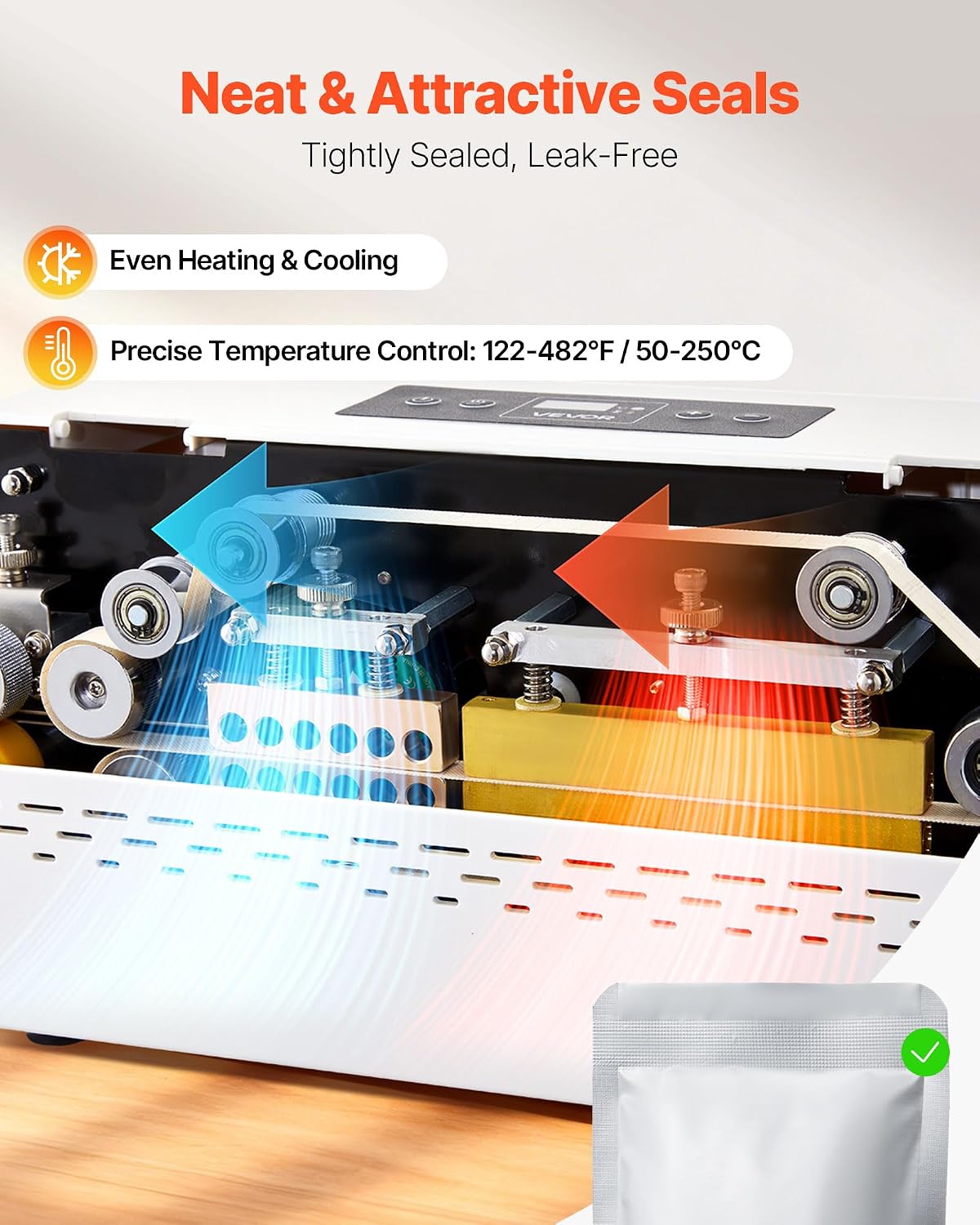 Continuous Sealing Machine, 0.32-0.47 in Seal Width, Automatic Continuous Band Sealer with Digital Temperature