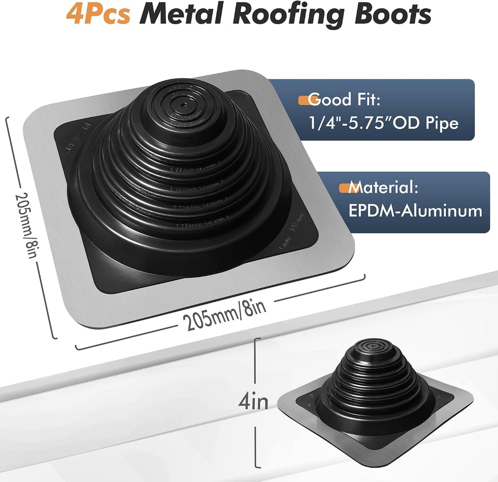 #3 Metal Roof Vents Flashing, Roofing Boots Kit for Houses Fits Pipe Od 1/4" to 5-3/4", Epdm Flexible Roof Jacks for