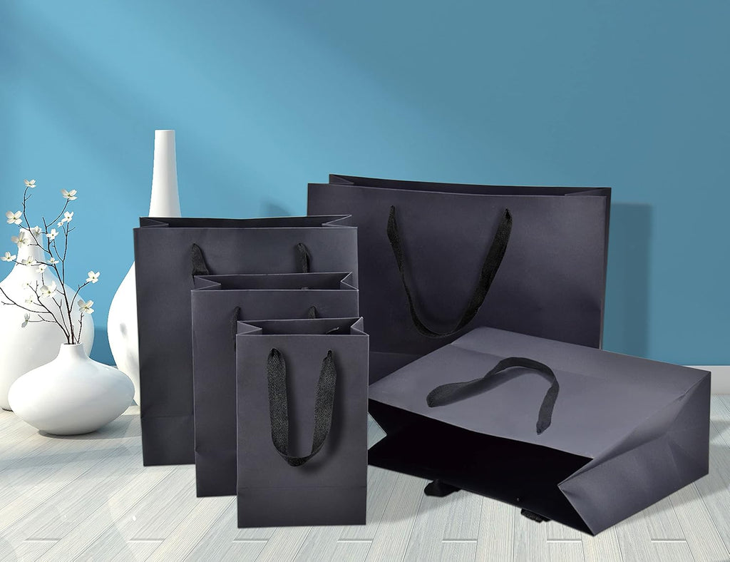 XL Large Black Gift Bags with Handles, 30 Pack, 16x6x12 IN