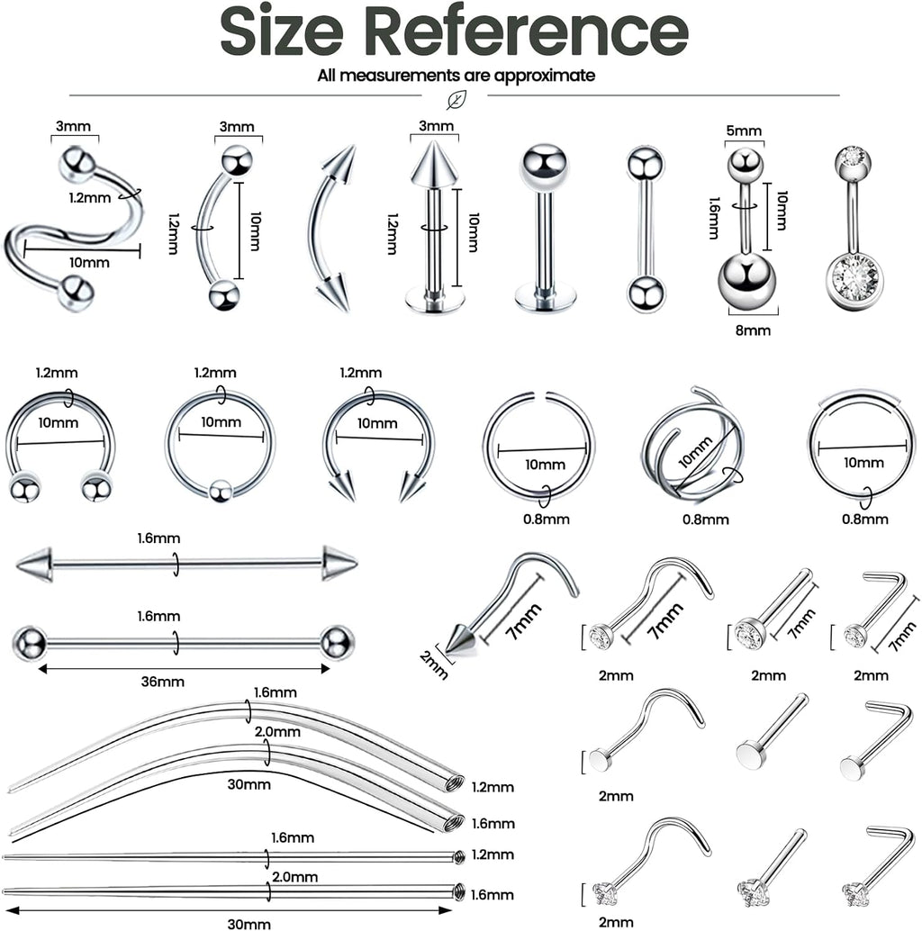 Body Piercing Kit with Piercing Jewelry, Complete 148PCS Set