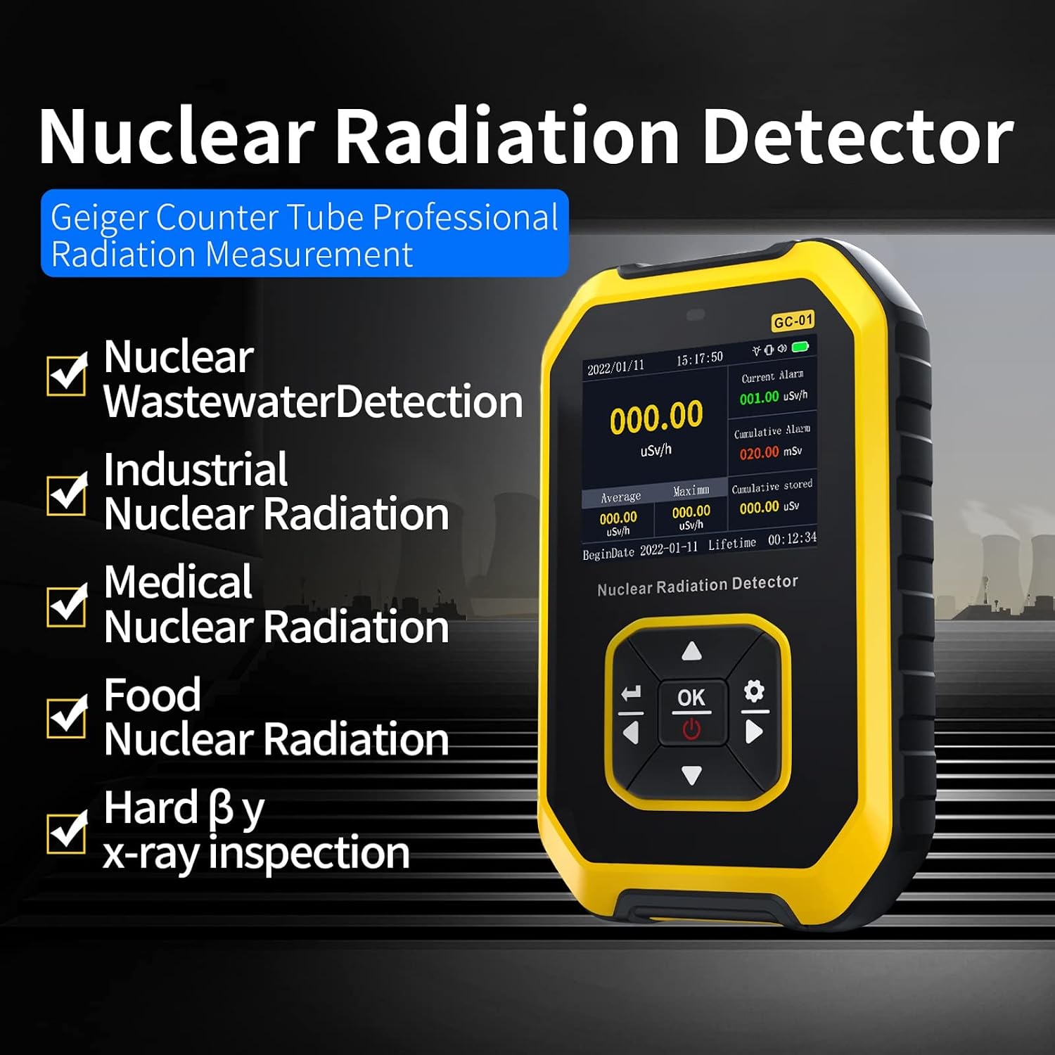Geiger Counter, Nuclear Radiation Detector and Dosimeter with Real-Time LCD, Gamma Beta X-Ray Survey Meter for
