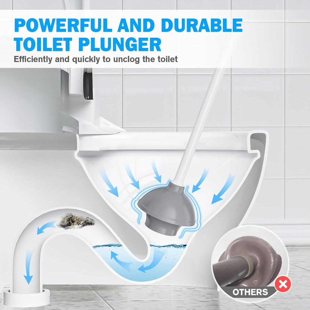 Toilet Plunger and Brush Set, Bowl Brush and Heavy Duty Toilet Plunger with Ventilated Holder, 2-in-1 Toilet Brush
