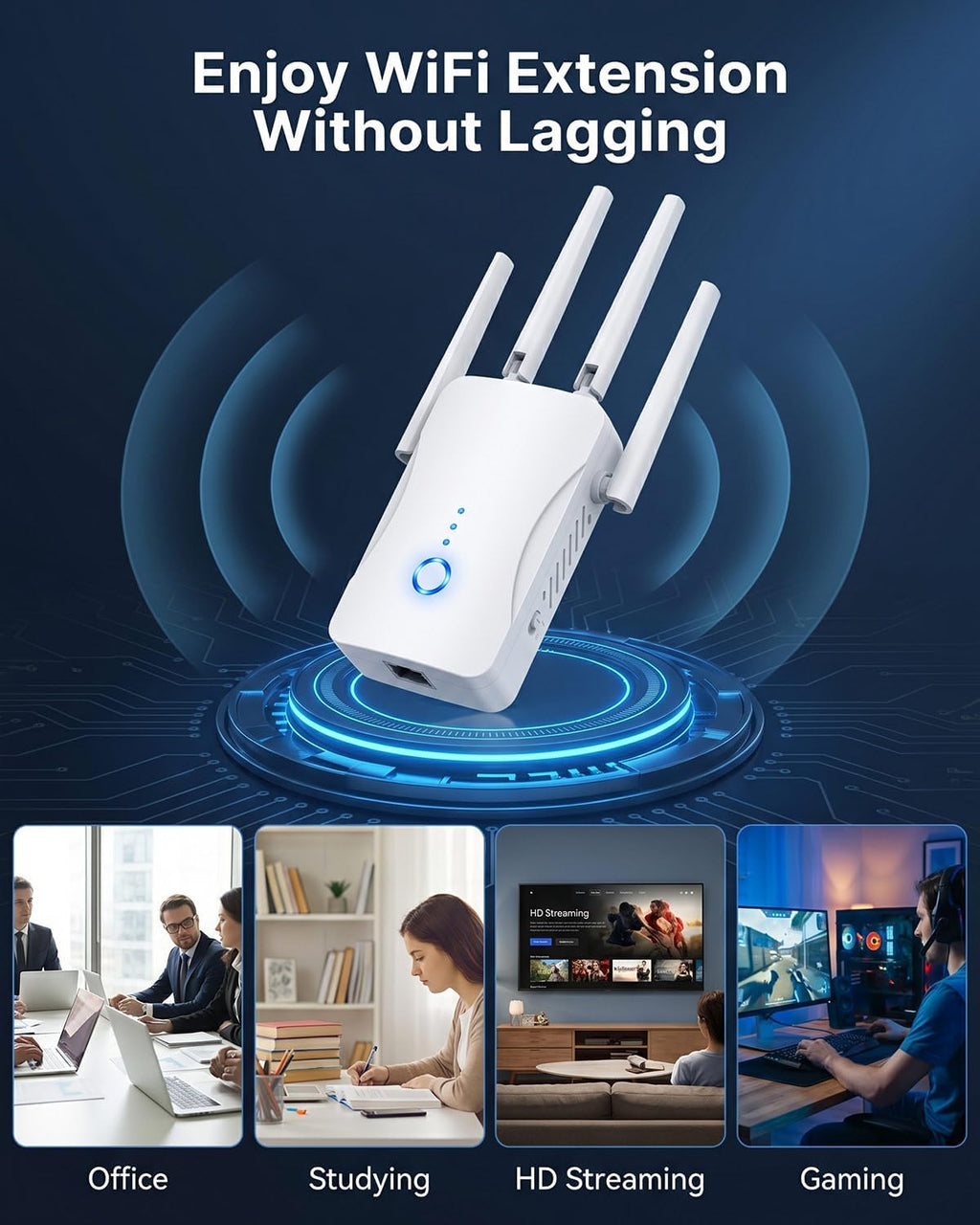 WiFi Extender Signal Booster - 2.4GHz WiFi Booster for Home, Covers Up to 9999 Sq. Ft, Easy Setup, Ethernet Port &