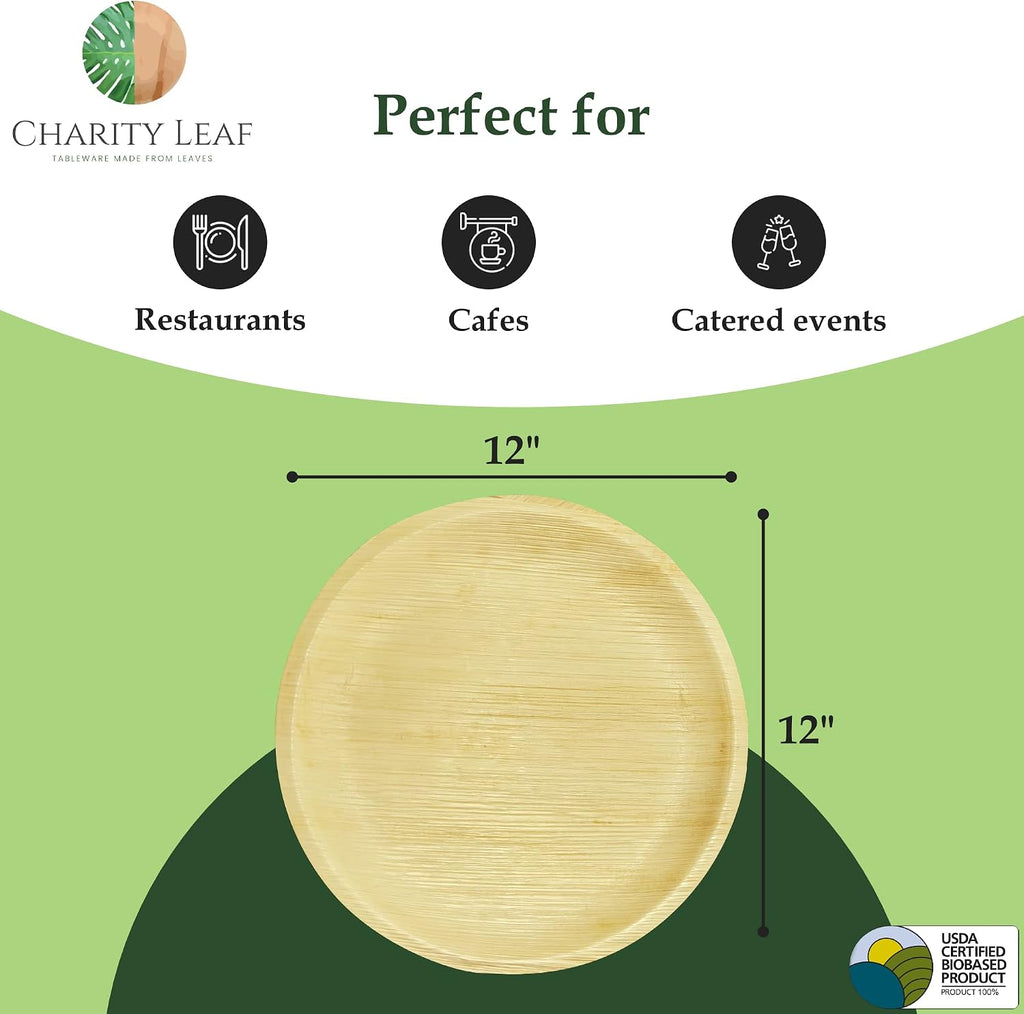 Disposable 12" Round Bamboo Plates (25 pieces) Bamboo Serving Platters, Disposable Boards, Eco-Friendly Dinnerware