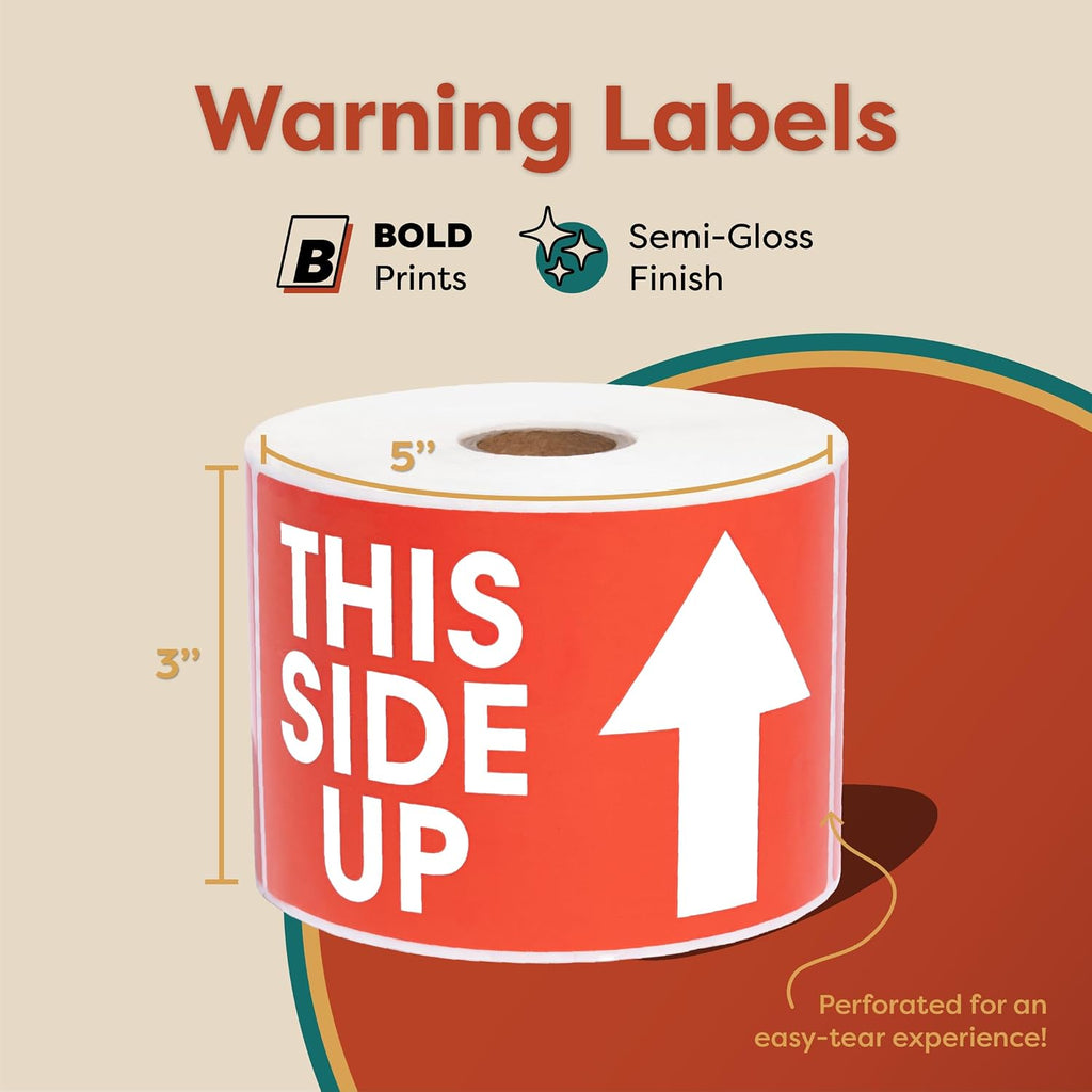 3" X 5" This Side Up Stickers (1 Roll, 500/Roll)