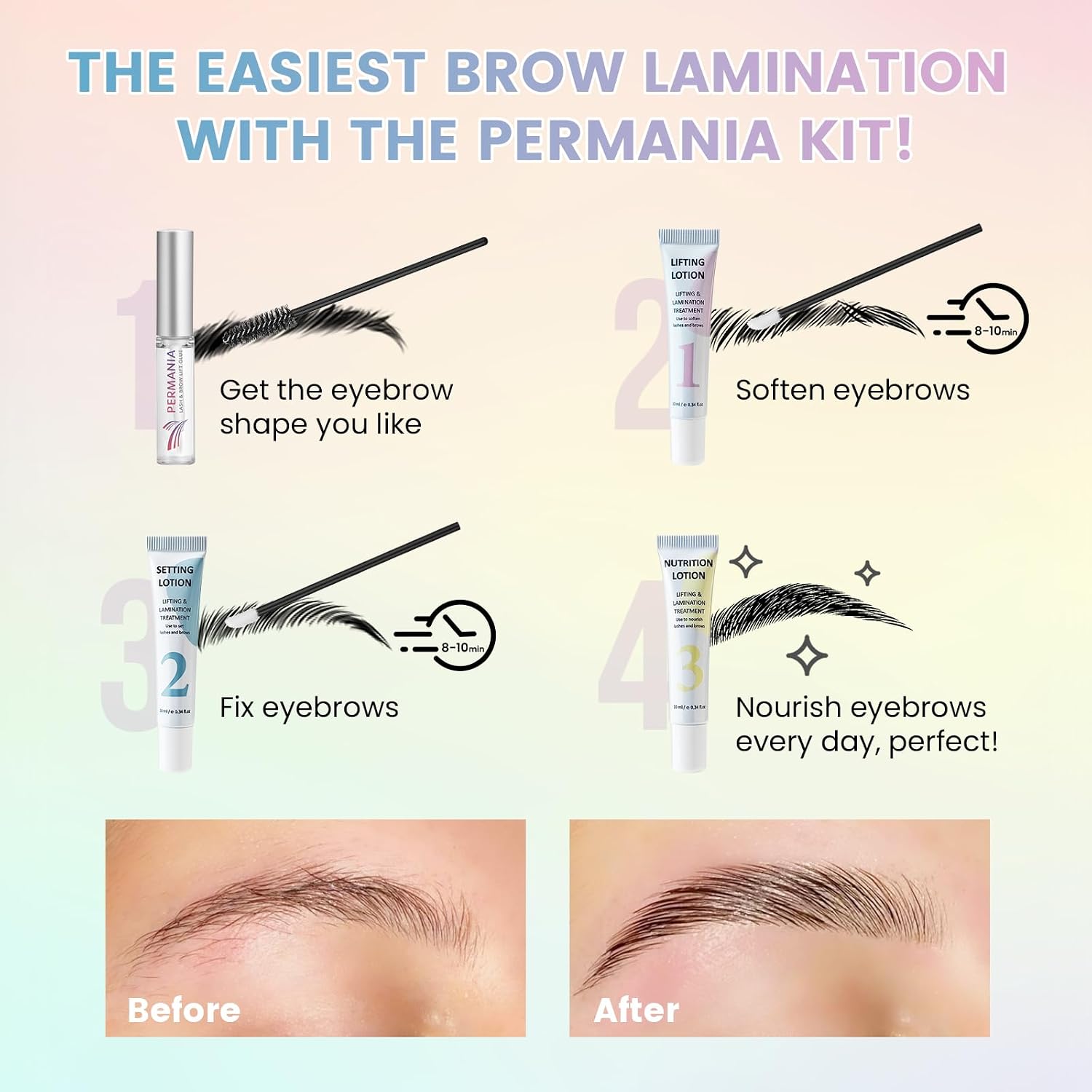 Brow Lamination Kit, Tube Design Instant Perm for Fuller & Thicker Eyebrows Salon Result lasts 4 weeks (with Liquid