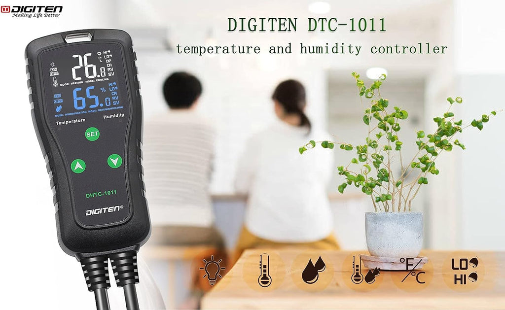 Temperature & Humidity Controller - Outlet Plug-in Thermostat & Humidistat for Reptiles & Greenhouses - Dual Stage