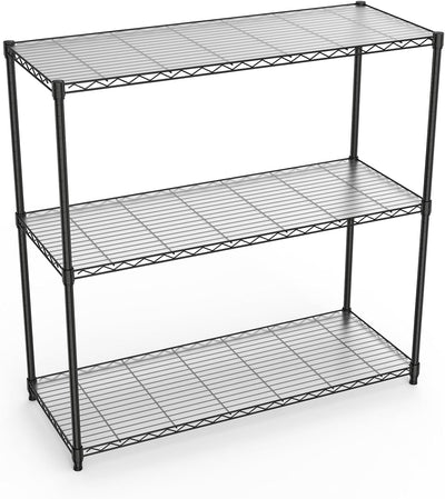 Black NSF 3 Tier Metal Shelf Wire Shelving Unit, 1050lbs Heavy Duty Adjustable Storage Rack with Shelf Liners for