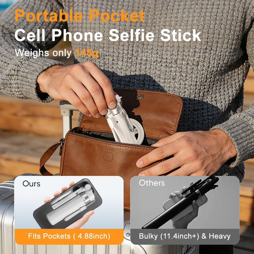 Upgrated 5-in-1 Magnetic Selfie Stick with Remote for Cell Phone 360° Rotation.Can Transforms into Mini Tripod/Camera