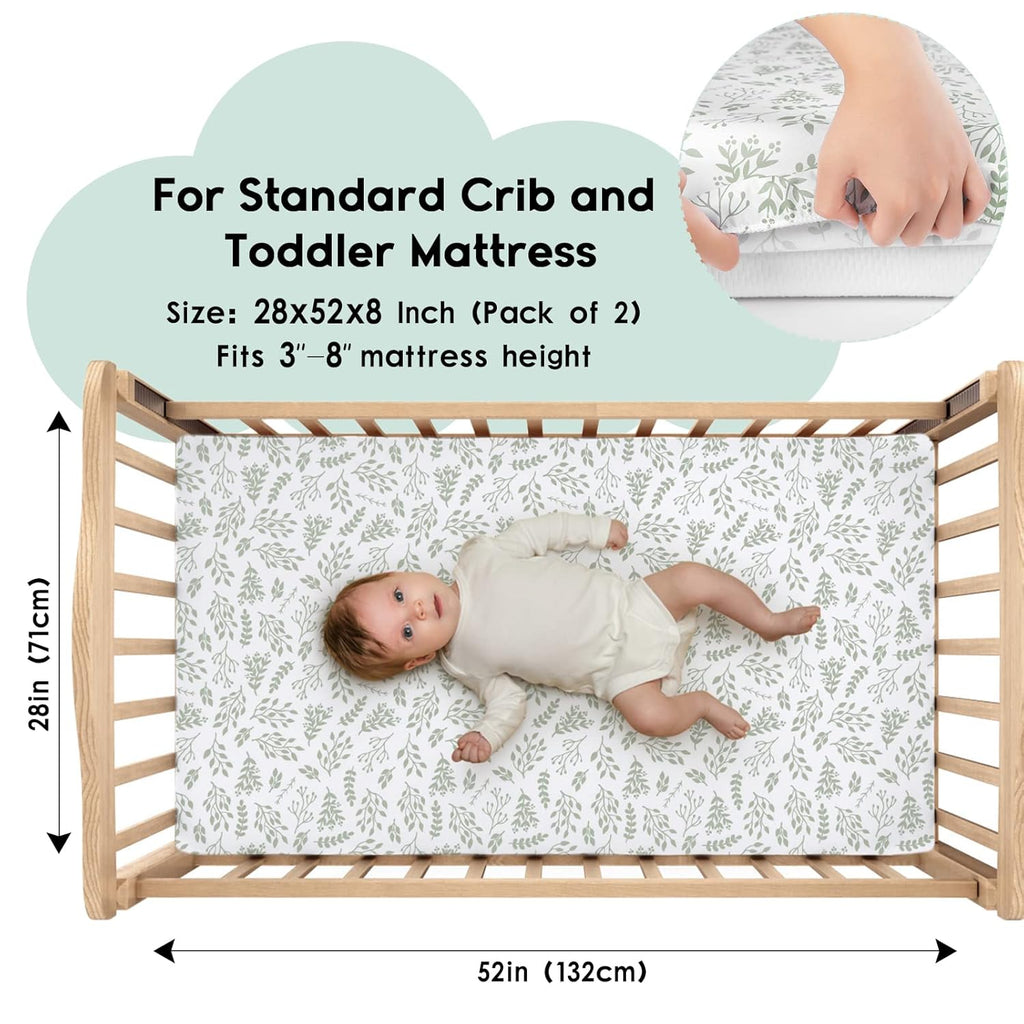Baby Crib Sheets for Boys Girls, Fitted Crib Sheet 2 Pack for Standard Crib and Toddler Mattress, Super Soft