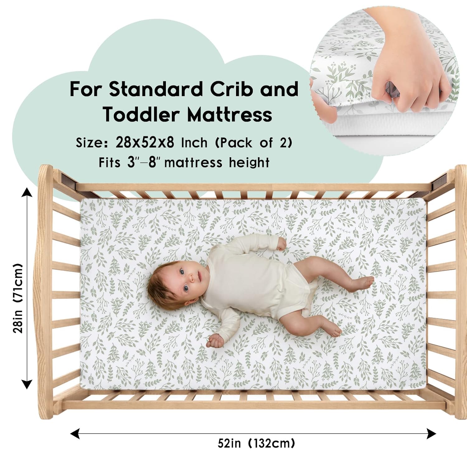 Baby Crib Sheets for Boys Girls, Fitted Crib Sheet 2 Pack for Standard Crib and Toddler Mattress, Super Soft
