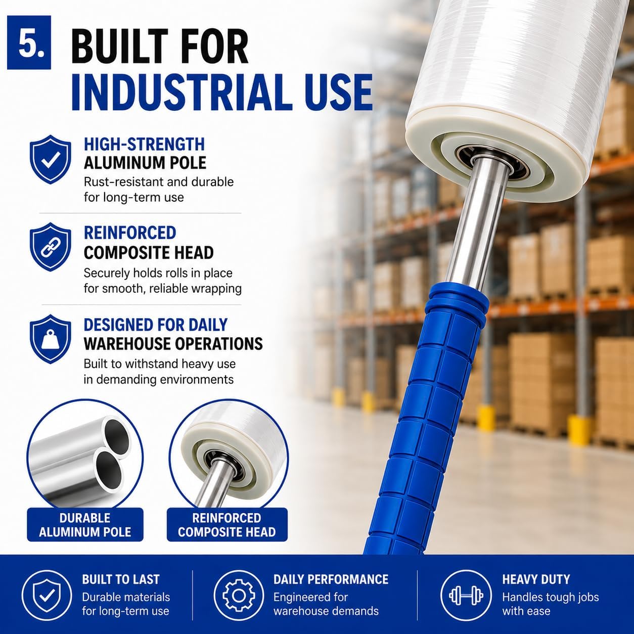 48 Inch Stretch Film Dispenser Pole Holder, Heavy Duty Long Handle Stretch Wrap Dispenser for Pallet Wrapping, Pallet