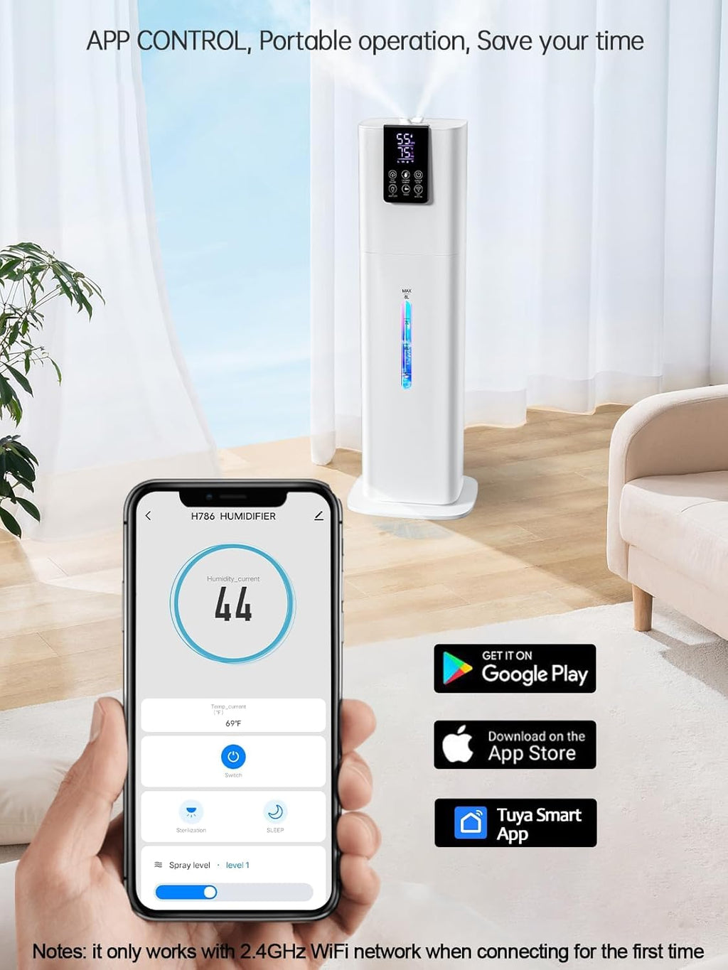 8L Smart Humidifiers for Bedroom Large Room, 2.1Gal Cool Mist Top Fill Diffuser Ambient Light, App & Remote Control
