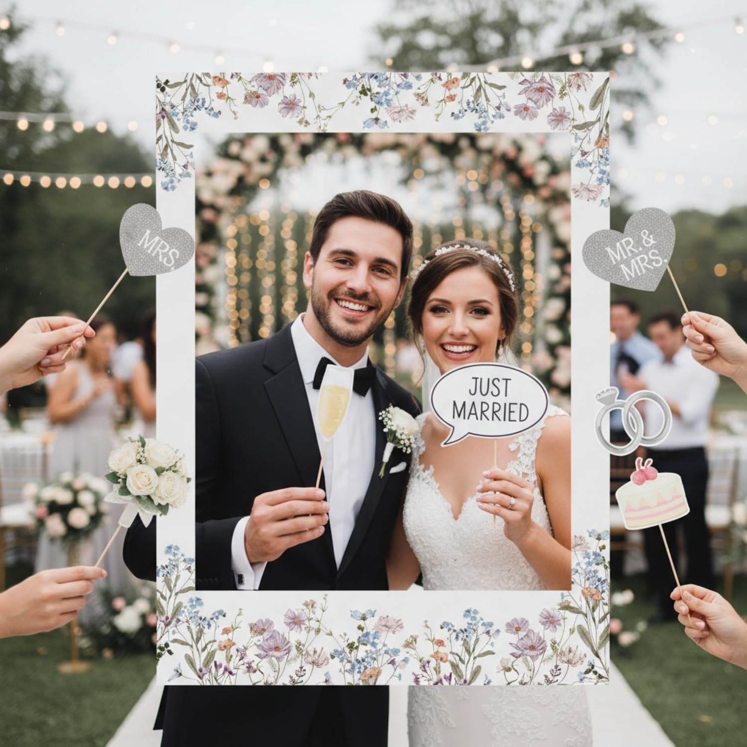 32 x 24 Inch Floral Photo Booth Frame Prop, DIY PVC Cutouts Photo Booth Selfie Frame for Bridal Shower, Wedding, Baby