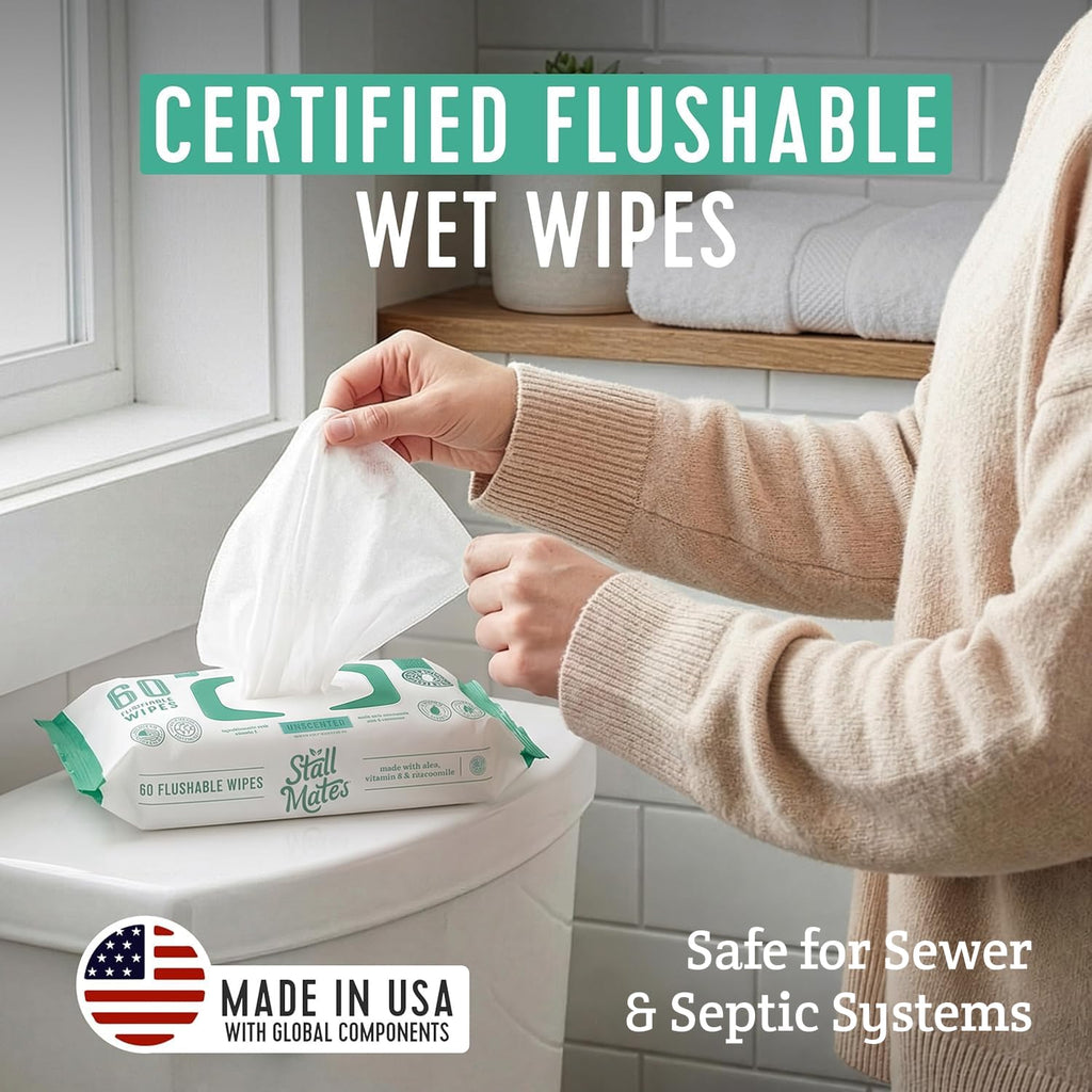 Flushable Wipes, 60-Wipe Home Pack, Unscented, 4 Pack