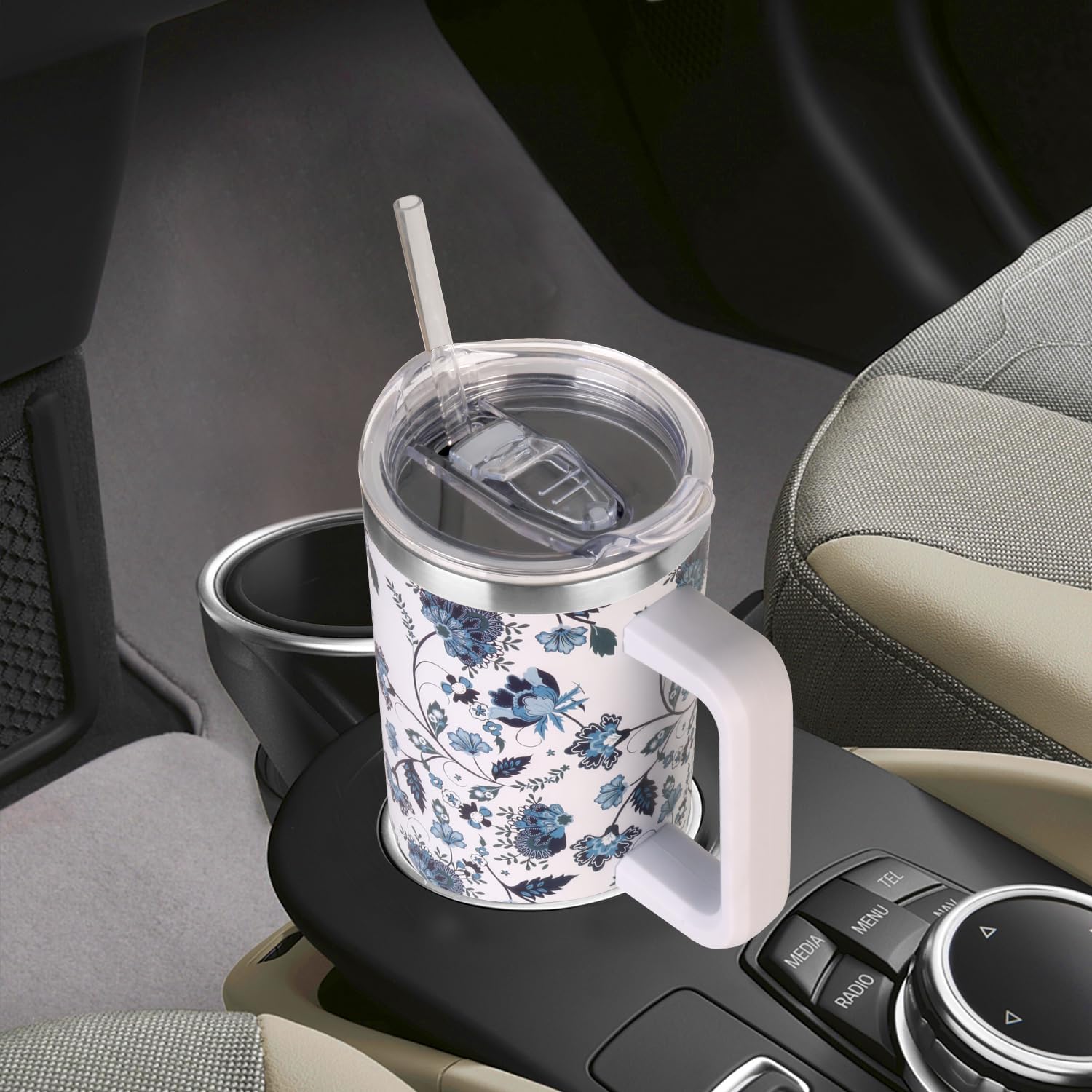 40 oz Tumbler with Handle and Straw Stainless Steel Insulated Tumbler Leak Proof Lid and Straw Lid Reusable Travel