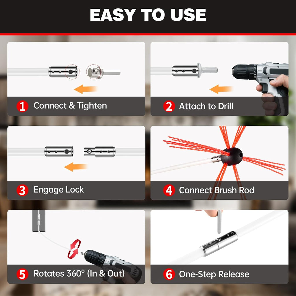 30 Ft Chimney Sweep Kit with 9 Flexible Rods & Chimney Brush