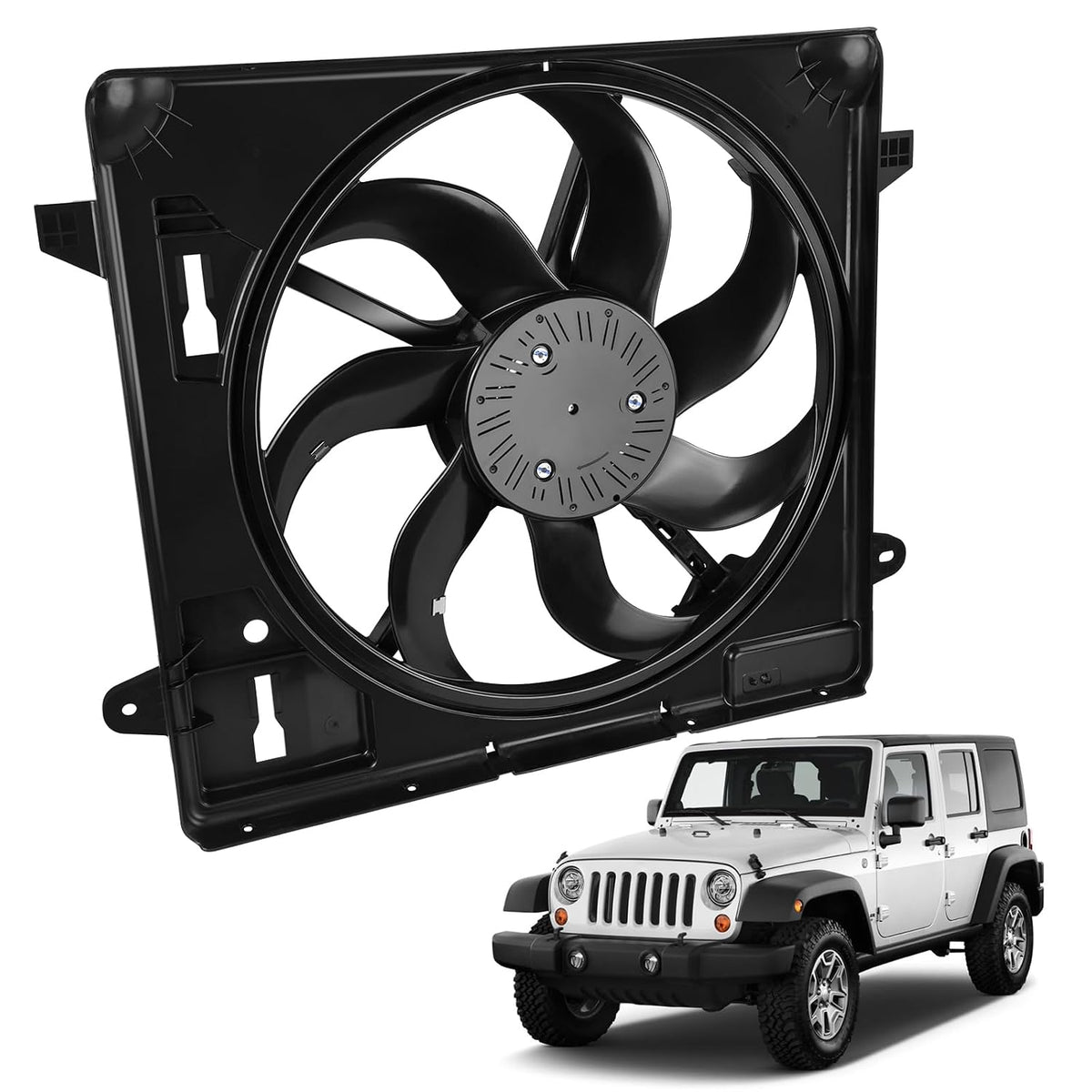 621-601 Engine Cooling Radiator Fan Assembly, Fits for JEE-p Wrangler 2012-2017, for Wrangler JK 2018, Replace 68143894AA 68143894AB 6010277 624080 CF13078
