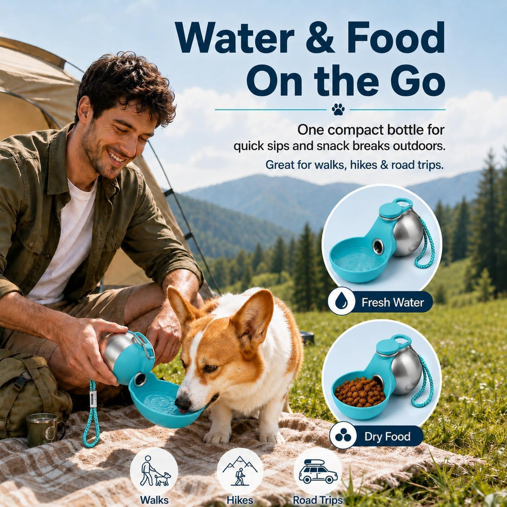 2 in 1 Portable Dog Water Bottle, 285ml Foldable Dog Travel Water Bottle with Silicone Bowl, Leak Proof Pet Water