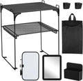 Black 2-Tier Locker Organizer Shelf Locker Accessories Kit, Metal Vertical Storage Rack with Magnetic Mirror