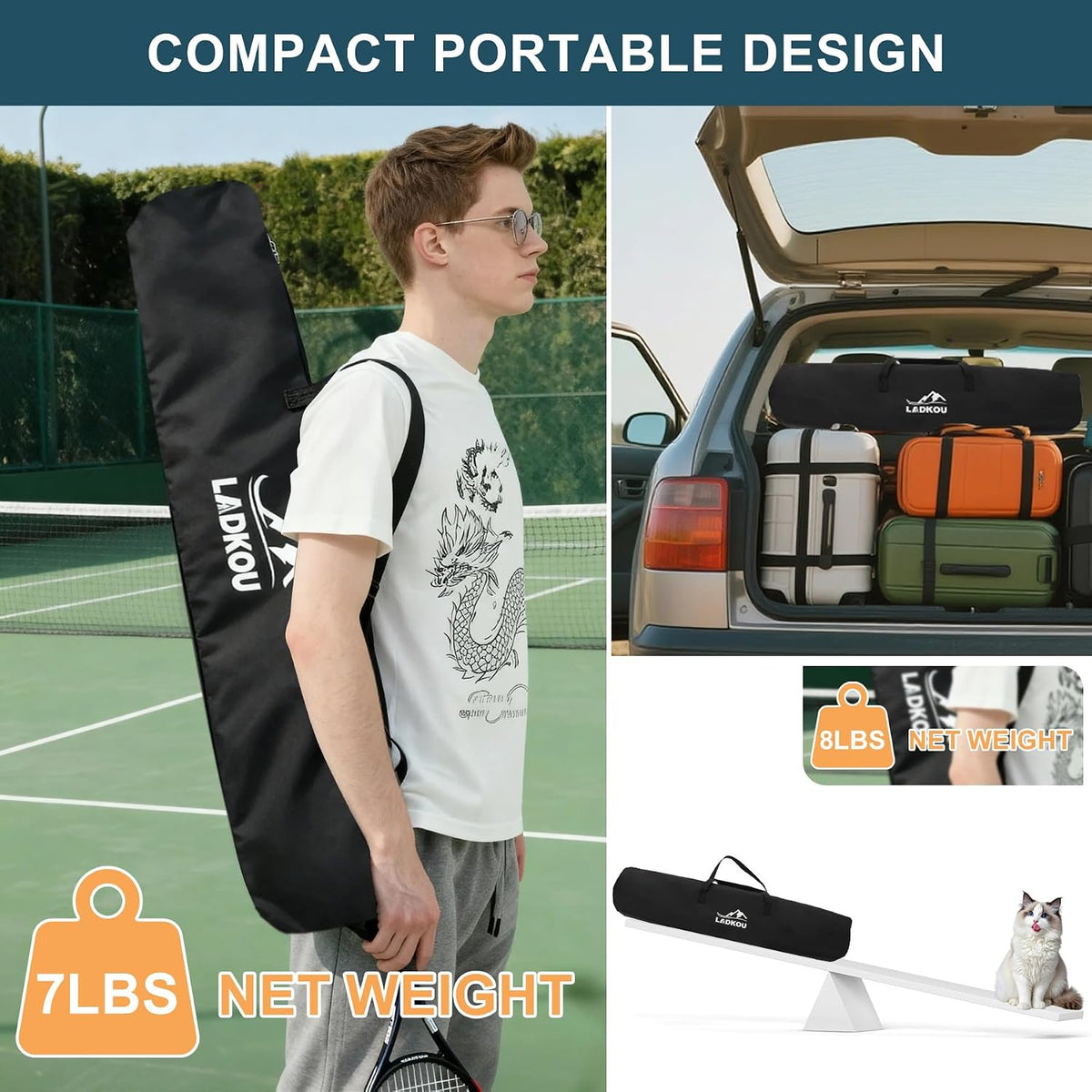 Extra Large Tennis Ball Hopper, Holds 200 Balls, Foldable Tennis Ball Basket with Wheels & Removable Bag, Lightweight