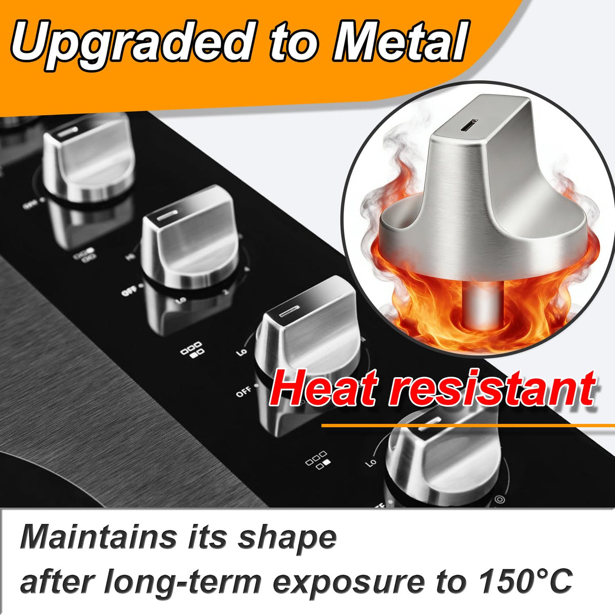 Upgraded Metal W11418244 for Whirlpool Stove Knobs Replacements,Stainless Steel Brushed,Compatible with Electric Cooktop Model:WCE55US0HB00,WCE77US0HB00,Direct fit Parts:W11130627,W11222054