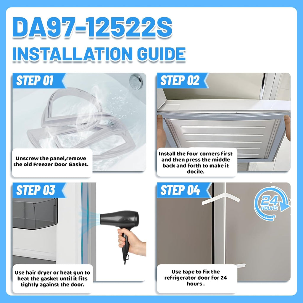 Upgraded DA97-12522S Freezer Door Gasket Compatible with Samsung Refrigerator Freezer Door Gasket Seal 21.5"x34.4" DA97-22753A Refrigerator French Door Gasket Freezer Seal Gray RF28HMEDBSR/AA Gasket