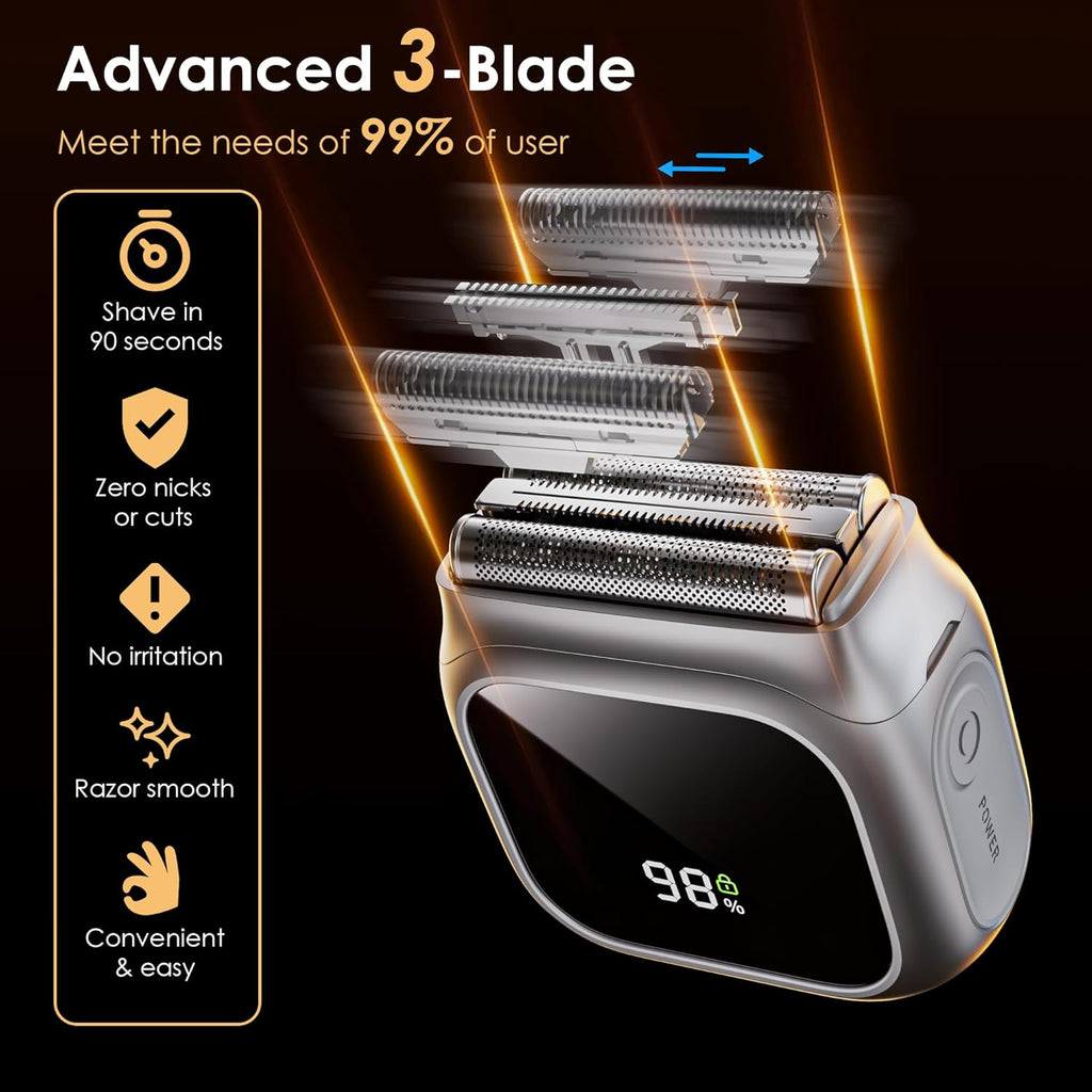 Electric Razor for Men,Innovative Mirror-Like Design,Beard Trimmer for Men with 20,000 RPM Motor,LED Display,3