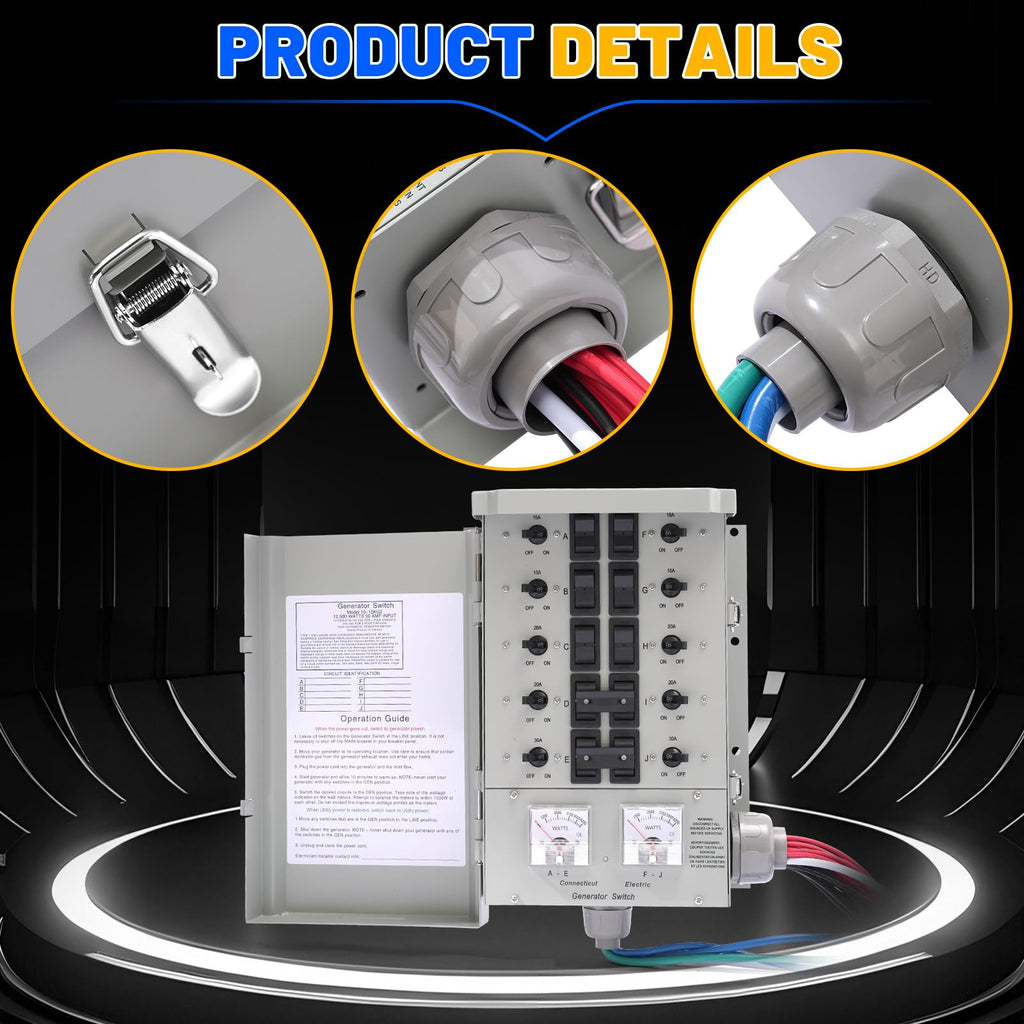 30 Amp Generator Transfer Switch Kit, 10-Circuit, 7500W, NEMA 3R