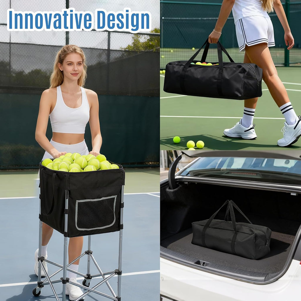 Tennis Ball Hopper with Wheels, 180 Capacity Ball Cart, Black
