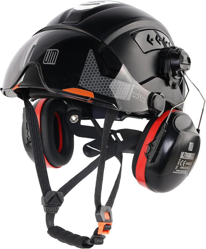 Type II Class C Hard Hat | Adjustable Face Visor & Detachable Ear Muffs | ANSI Z89.1 Certified, 6-Point Ratchet Fit