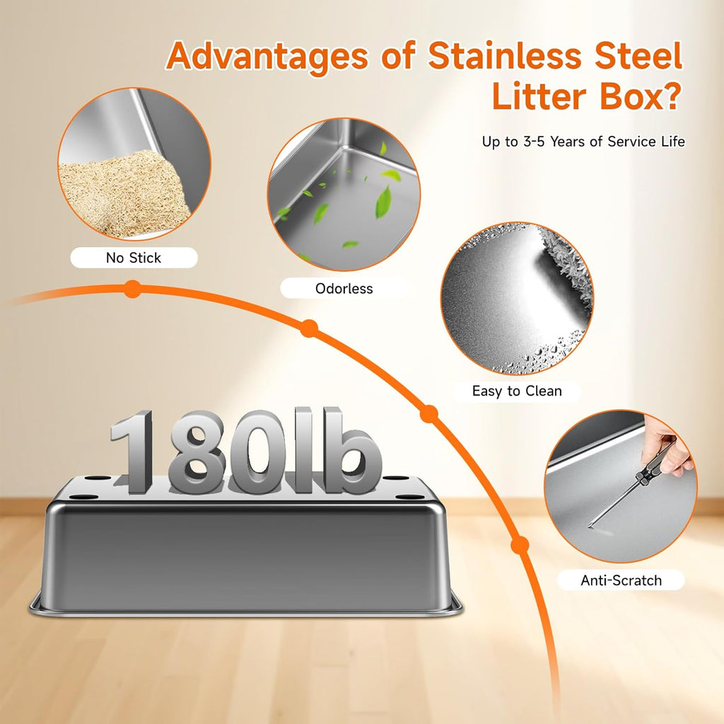 Stainless Steel Litter Box with Lid, High Sided Enclosed Metal Litter Box for Big Cats, Easy Cleaning Anti-Urine