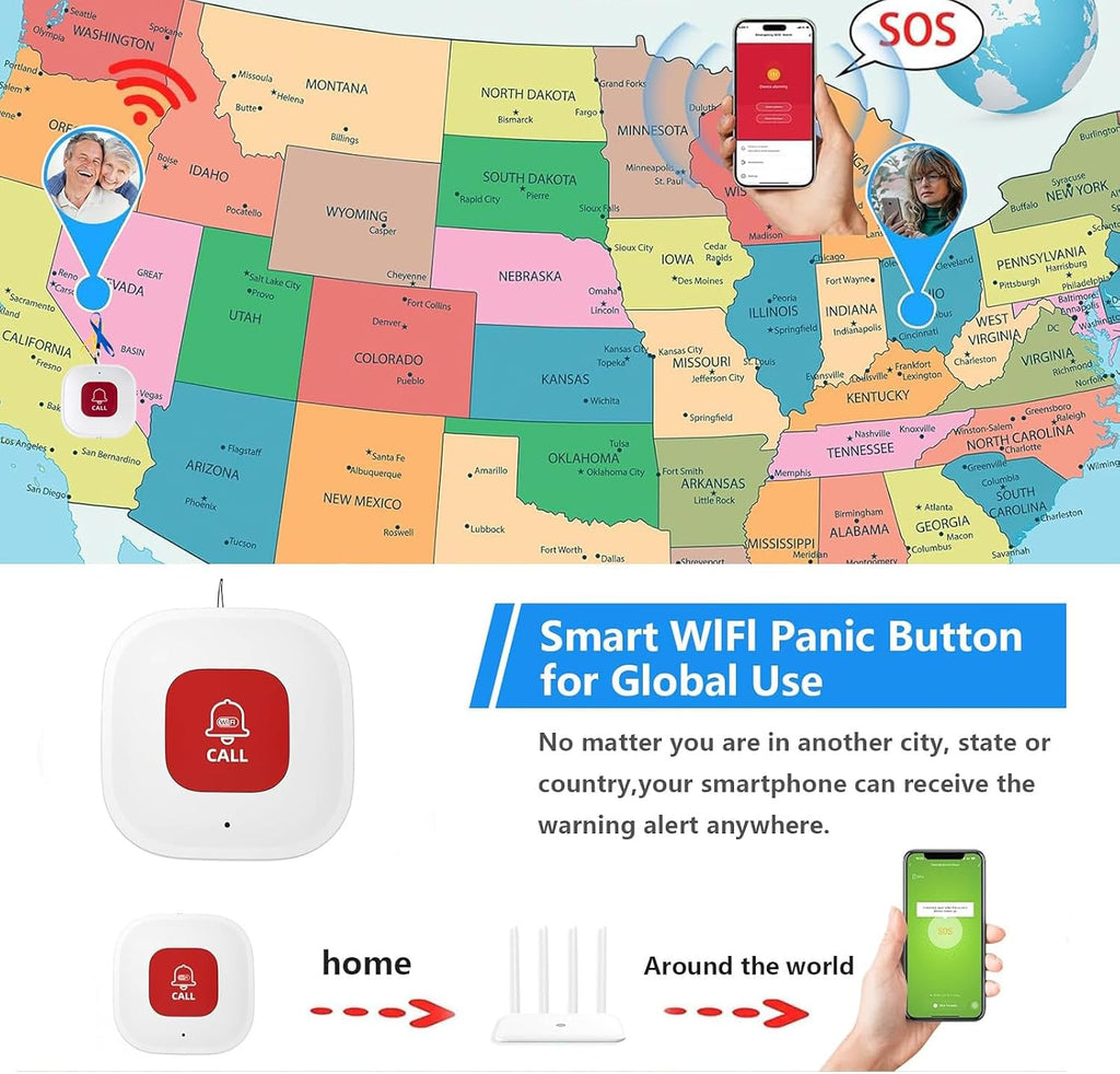 WiFi Caregiver Call Button for Elderly at Home with App Notification