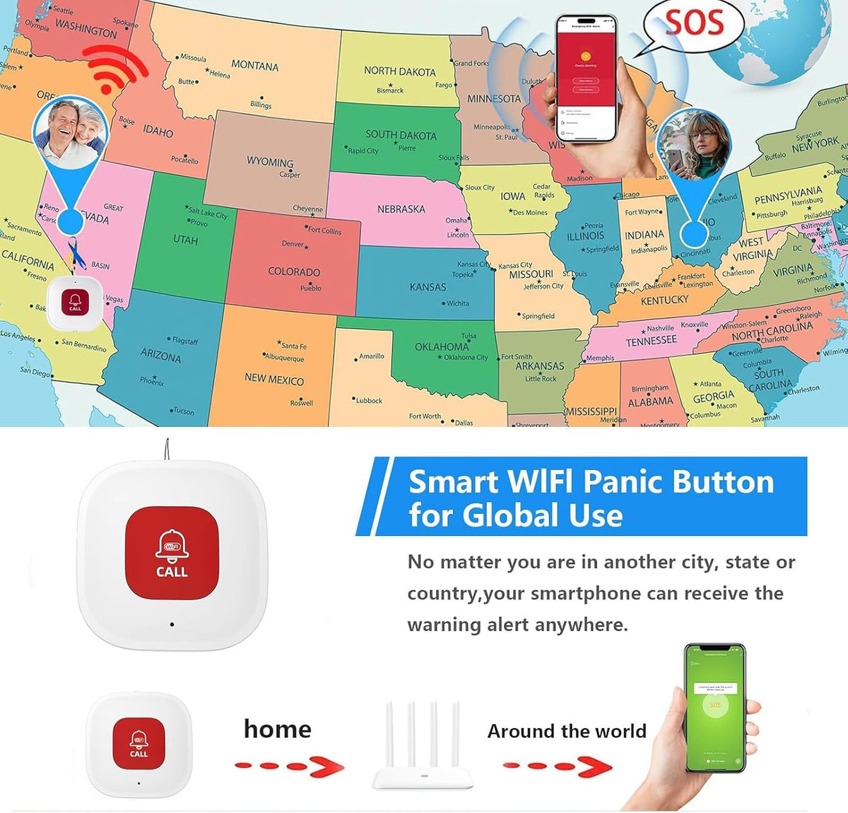 WiFi Caregiver Call Button for Elderly at Home with App Notification