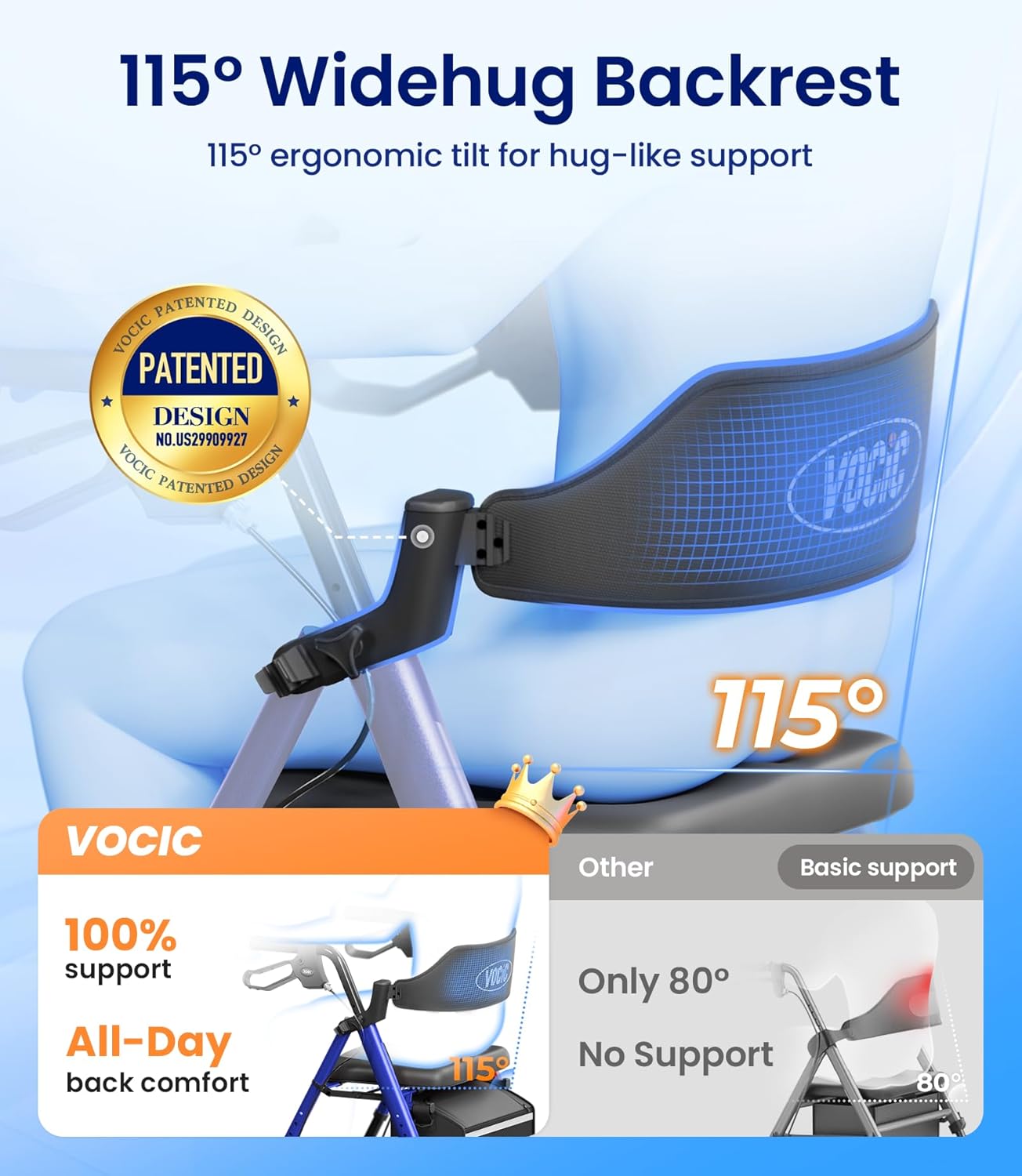 Walkers for Seniors, Z21 Rollator Walker with Seat Supports 350lb, 8" Big Wheels for All Terrain, Ergonomic Arc Seat