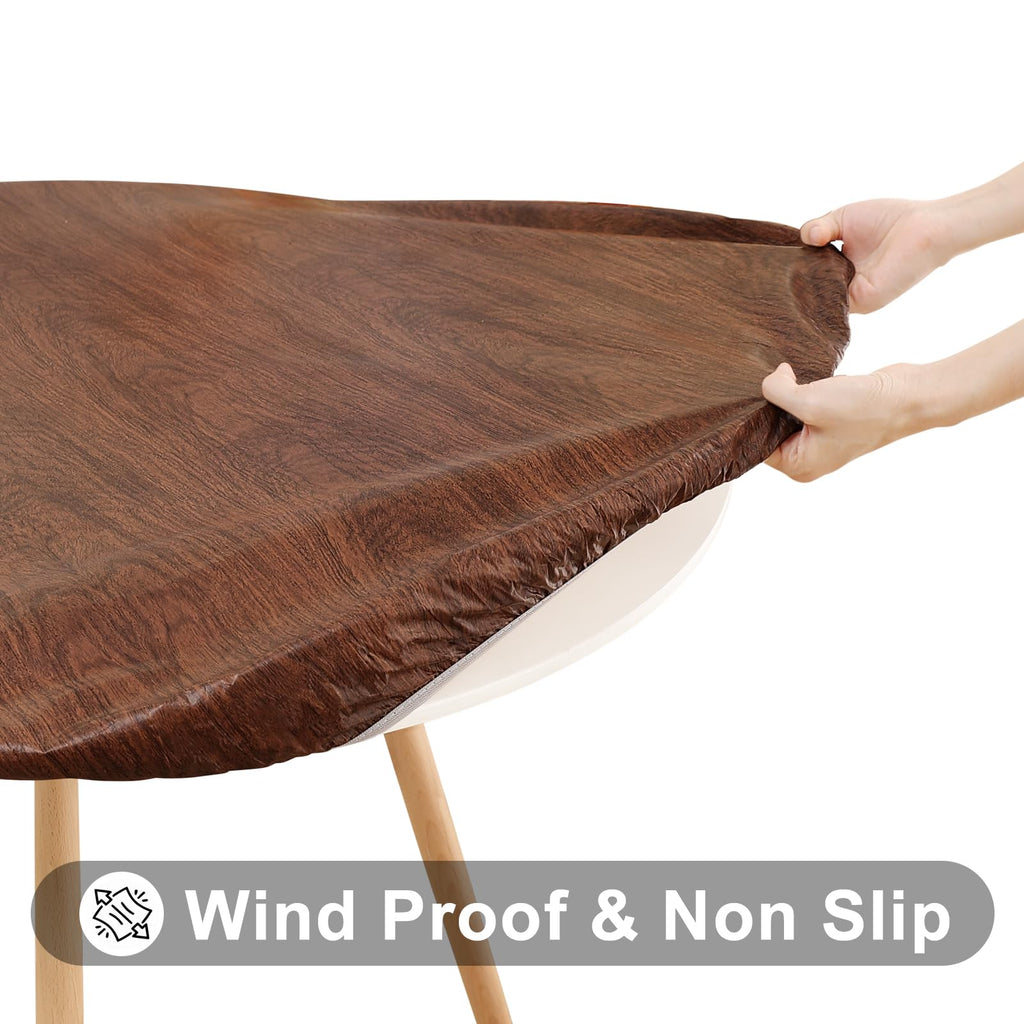 45"-56" Round Fitted Tablecloth, Waterproof Plastic Table Cover