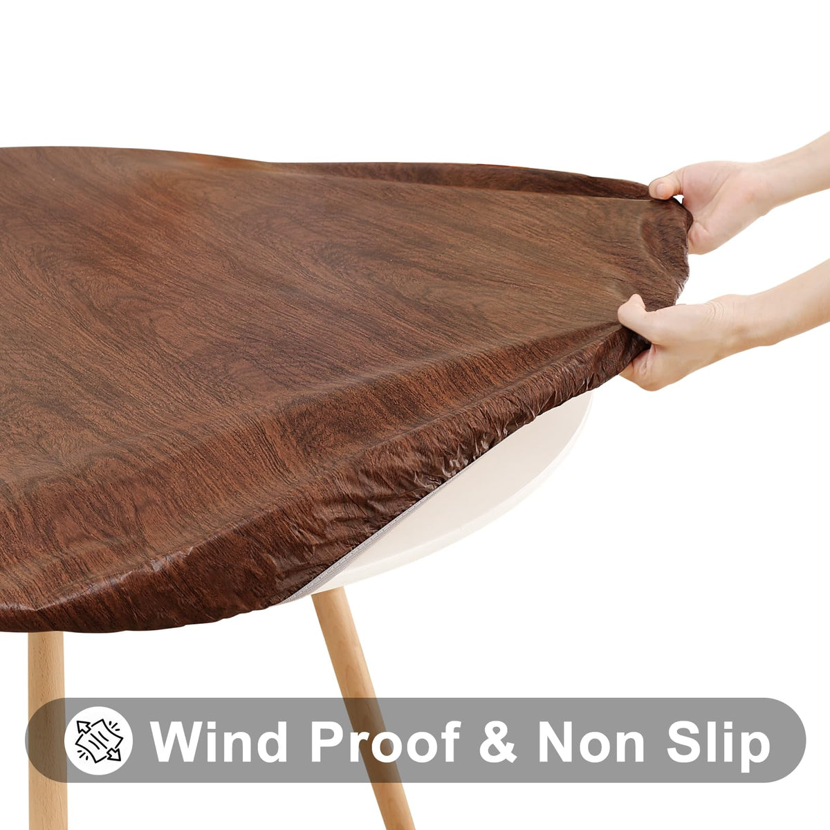45"-56" Round Fitted Tablecloth, Waterproof Plastic Table Cover