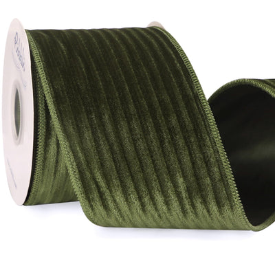 Glossy Moss Green Velvet Wired Ribbon 4 Inch Striped Velvet Christmas Ribbon for Gift Wrapping Christmas Tree