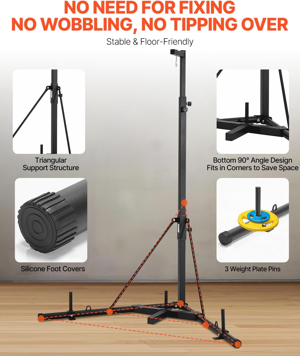 Punching Bag Stand, Steel Heavy Duty Workout Training Equipment, Adjustable Height Boxing Punching Stand with