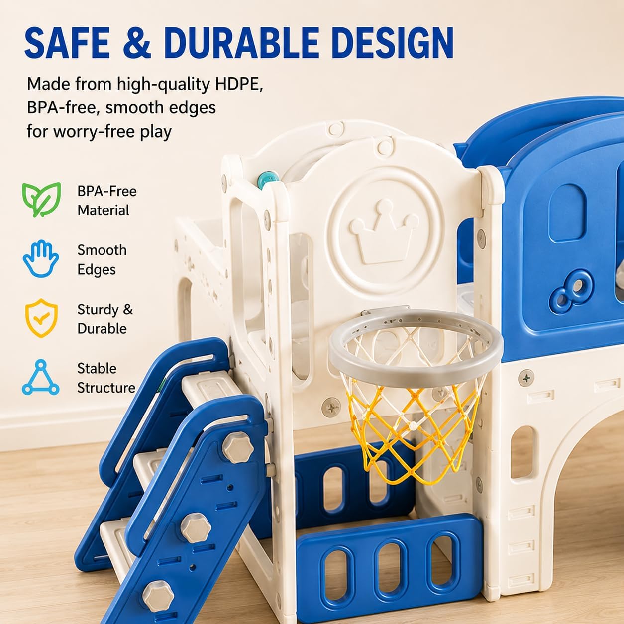 Toddler Slide Playset, 11 in 1 Indoor Outdoor Playground with Swing, Basketball Hoop, Climber, Telescope, for Kids