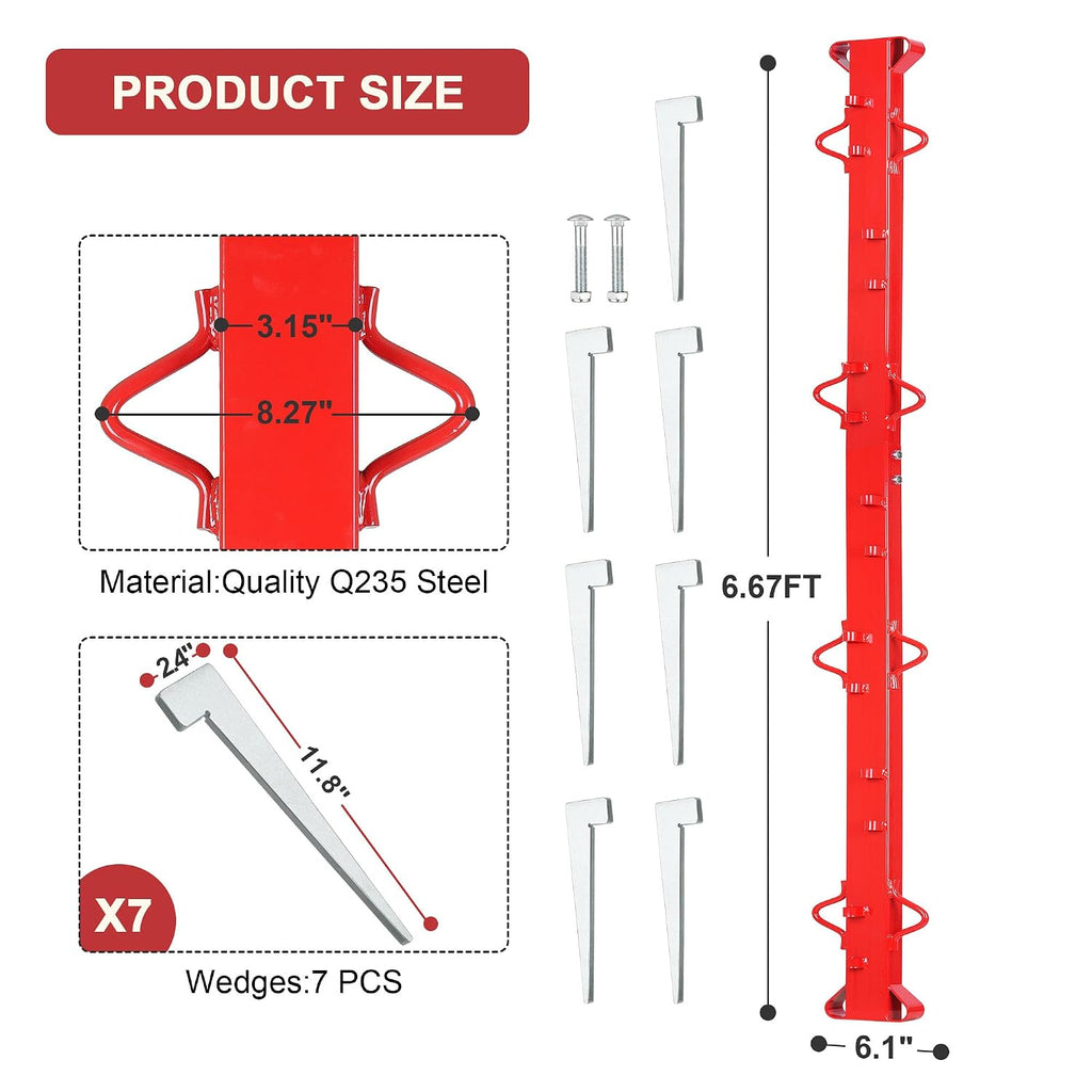 6ft Woven Wire Fence Stretcher Bar with 7 Wedges, Heavy-Duty Carbon Steel Fence Stretcher Tool Wire Puller, Red